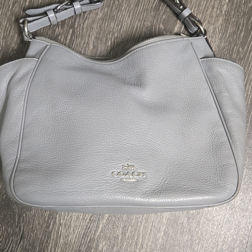 Coach Gray Shoulder Bag with Pebbled Leather and Silver Hardware